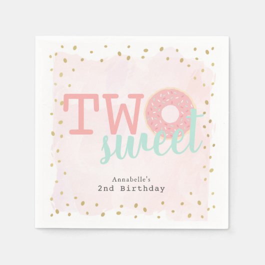 Twee zoete roze donut meisje verjaardagspapier servet (Voorkant)