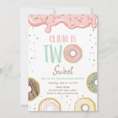 Twee Zoete Roze Doughnut Meisje Verjaardagsfeestje Kaart (Voorkant)