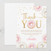 Twee zoete roze gouden donuts verjaardag bedankkaart (Voorkant / Achterkant)