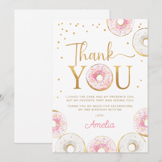 Twee zoete roze gouden donuts verjaardag bedankkaart (Voorkant / Achterkant)