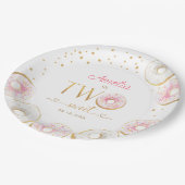 Twee zoete roze gouden donuts verjaardag papieren bordje (Gekanteld)