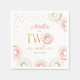 Twee zoete roze gouden donuts verjaardag servet