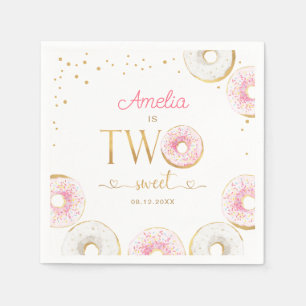 Twee zoete roze gouden donuts verjaardag servet