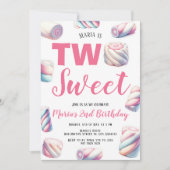 Twee zoete roze marshmallow 2e verjaardag uitnodig kaart (Voorkant)