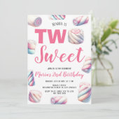 Twee zoete roze marshmallow 2e verjaardag uitnodig kaart (Staand voorkant)