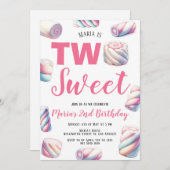 Twee zoete roze marshmallow 2e verjaardag uitnodig kaart (Voorkant / Achterkant)