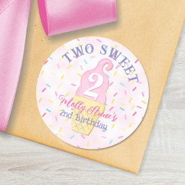 TWEE ZOETE roze Paarse Ice Cream 2e Verjaardags Me Ronde Sticker