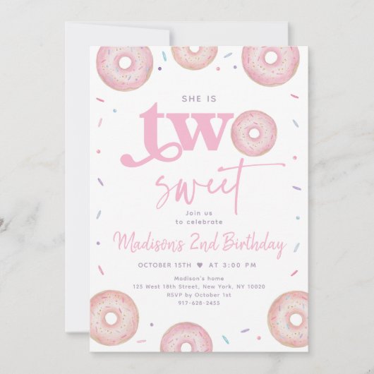 Twee zoete roze pasteldonut tweede verjaardag kaart (Voorkant)