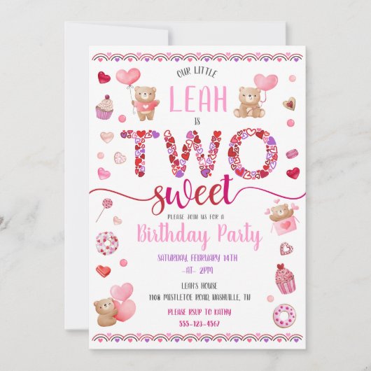 Twee zoete roze tweede verjaardag Valentijnse vers Kaart (Voorkant)