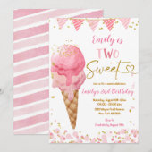 Twee zoete roze zomer ijs tweede verjaardag kaart (Voorkant / Achterkant)