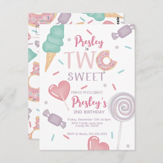 Twee Zoete Snoep Uitnodiging (Voorkant / Achterkant)