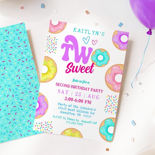 Twee Zoete Spikkels Donut Tweede Verjaardagsfeestj Kaart