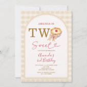 Twee Zoete Taart Pastel Oranje Geruit 2de Verjaard Kaart (Voorkant)
