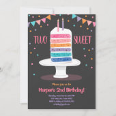 Twee zoete Tweede Birthday Cake Rainbow Uitnodigin Kaart (Voorkant)