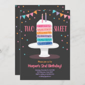 Twee zoete Tweede Birthday Cake Rainbow Uitnodigin Kaart (Voorkant / Achterkant)