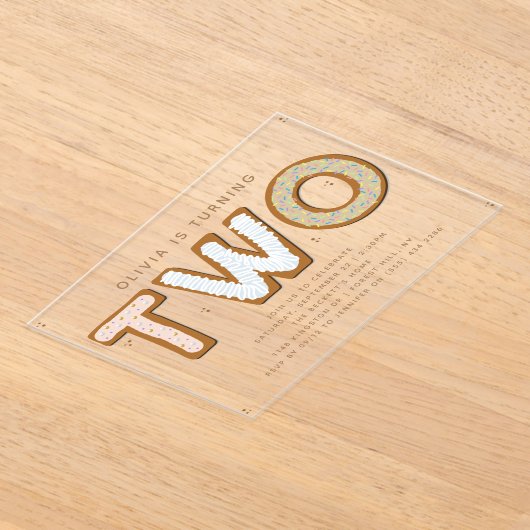 TWEE zoete tweede verjaardag Acryl Uitnodigingen (Laagn)