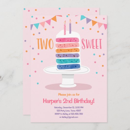 Twee zoete tweede verjaardagstaart regenboog uitno kaart (Voorkant / Achterkant)