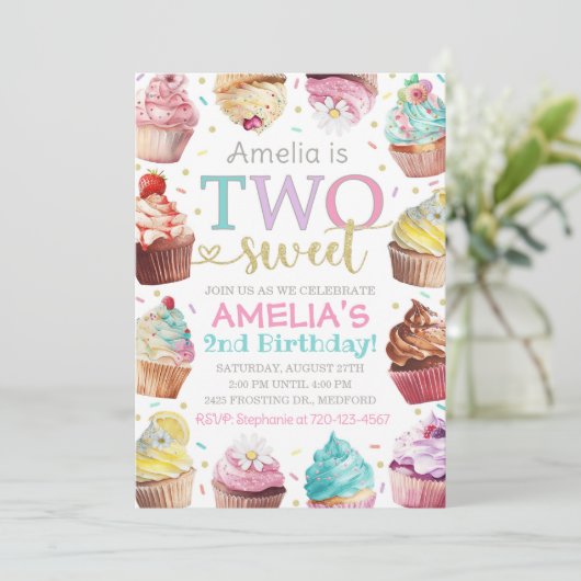 Twee Zoete Uitnodiging, Cupcake Uitnodiging (Staand voorkant)