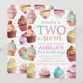 Twee Zoete Uitnodiging, Cupcake Uitnodiging (Voorkant / Achterkant)