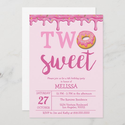 Twee Zoete Verjaardagsuitnodiging Kaart (Voorkant / Achterkant)