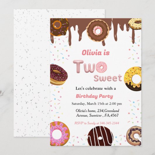 Twee zoete verjaardagsuitnodiging, themafag kaart (Voorkant / Achterkant)