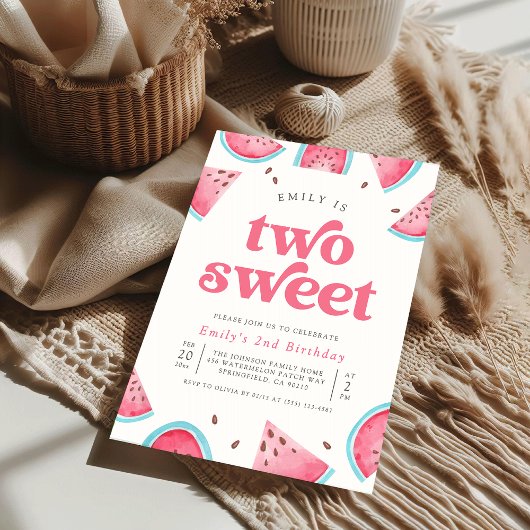 Twee zoete watermeloen 2e verjaardagsfeest uitnodi kaart