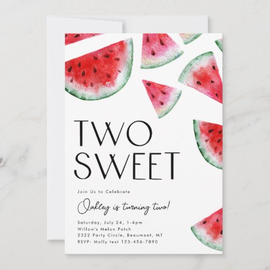 Twee zoete watermeloen verjaardagsuitnodiging kaart (Voorkant)