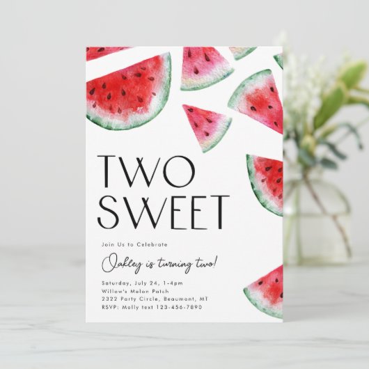 Twee zoete watermeloen verjaardagsuitnodiging kaart (Staand voorkant)