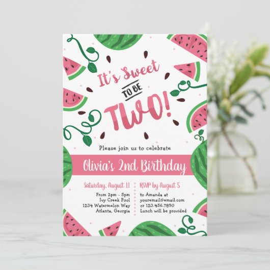 Twee zoete watermeloenen uitnodiging (Staand voorkant)