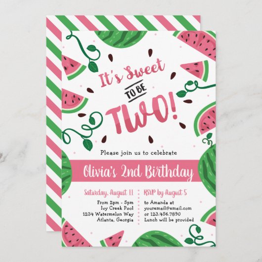 Twee zoete watermeloenen uitnodiging (Voorkant / Achterkant)