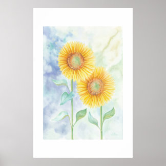 Twee zonnebloemen poster