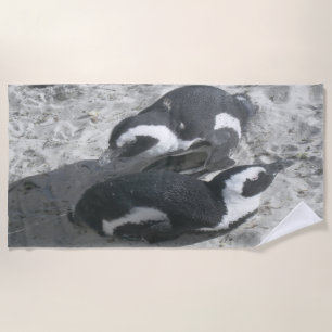 Twee zonnen badende pinguïns strandlaken