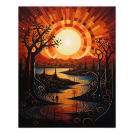 Twee zonnen in de zonsondergang foto afdruk