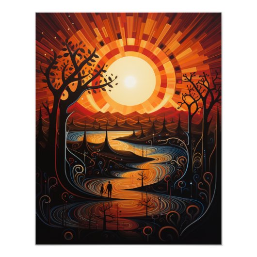 Twee zonnen in de zonsondergang foto afdruk (Voorkant)