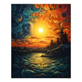 Twee zonnen in de zonsondergang foto afdruk