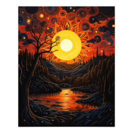 Twee zonnen in de zonsondergang foto afdruk