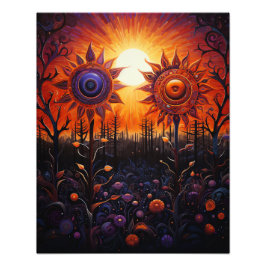 Twee zonnen in de zonsondergang foto afdruk