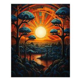 Twee zonnen in de zonsondergang foto afdruk