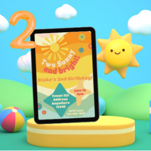 Twee zonnig & helder, kleurrijke zon 2e verjaardag kaart
