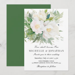 Twee zullen één elegante witte bloemenbruiloft wor kaart