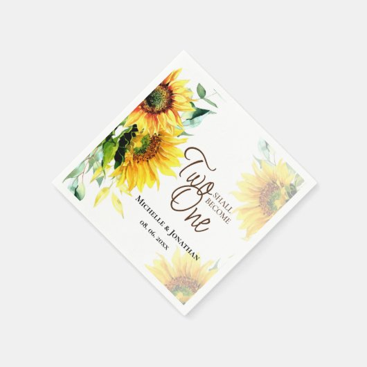 Twee zullen één gele zonnebloem worden. servet (Hoek)