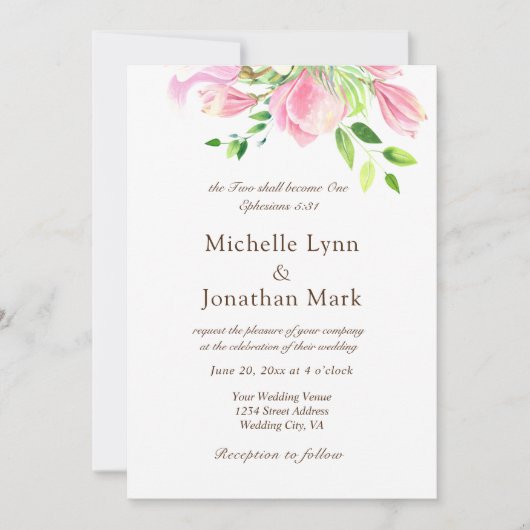 Twee zullen één roze Magnolia Christelijk worden Kaart (Voorkant)