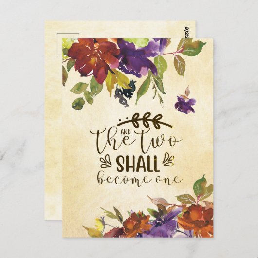 Twee zullen één worden Bijbel Trouwkaart felicitat Briefkaart (Voorkant / Achterkant)