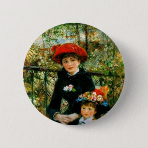 Twee zussen op de Terrace door Renoir Ronde Button 5,7 Cm