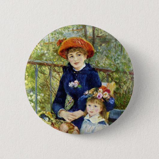 Twee zussen (op het terrein) van Pierre Renoir Ronde Button 5,7 Cm (Voorkant)
