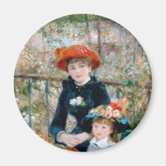 Twee zussen op terras van Renoir. Kunstdruk. Magneet