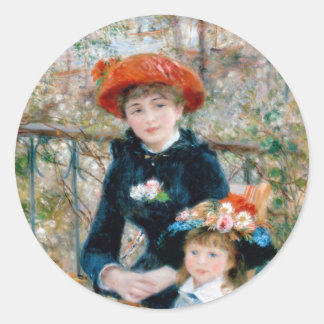 Twee zussen op terras van Renoir. Kunstdruk. Ronde Sticker