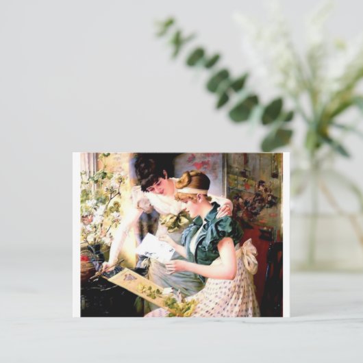 Twee zusters Friends Reading Letter schilderijen Briefkaart (Staand voorkant)