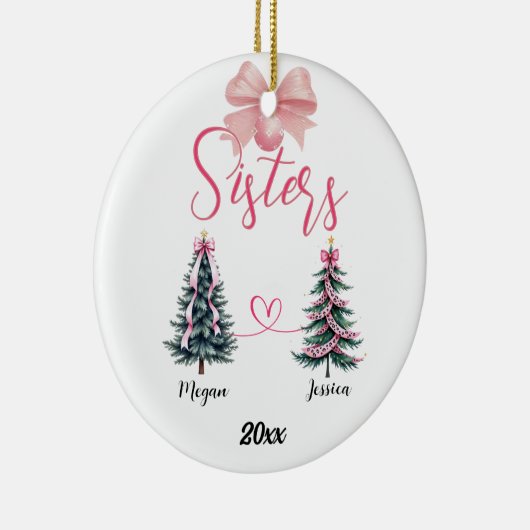 Twee zusters kerstboom met aangepaste namen keramisch ornament (Rechts)