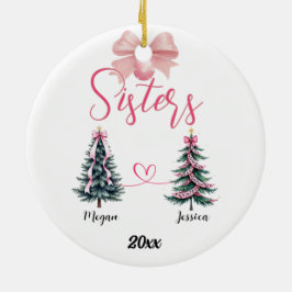 Twee zusters kerstboom met aangepaste namen keramisch ornament